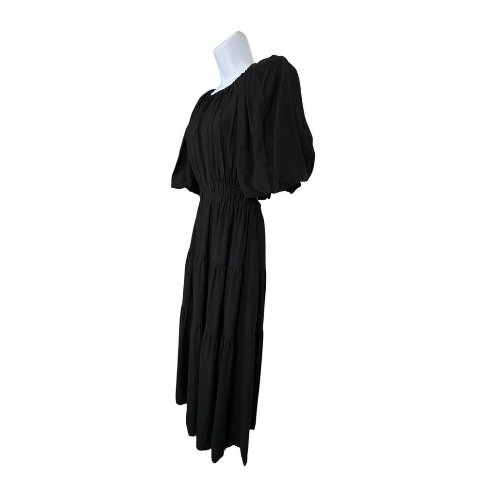 Moon River Black Smocked Waist Puff Short Sleeve Tiered Midi Dress Size S - Picture 6 of 13